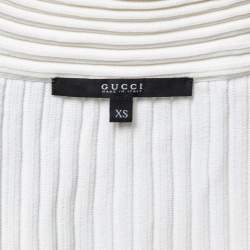Pre Owned Gucci White Rib Knit Belted Off-Shoulder Top XS