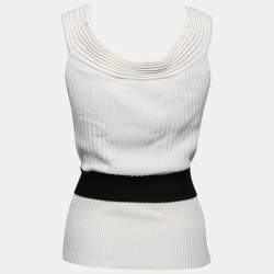 Pre Owned Gucci White Rib Knit Belted Off-Shoulder Top XS