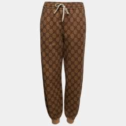 Pre Owned Gucci Brown GG Jacquard Jersey Drawstring  Joggers M