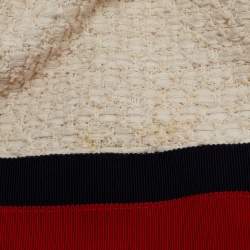Gucci Cream Tweed Web Ribbon Trim Oversized Cardigan Jacket M