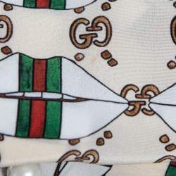 Gucci Beige Web Kisses Print Silk Blouse & Skirt Set S
