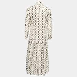 Gucci Beige Web Kisses Print Silk Blouse & Skirt Set S