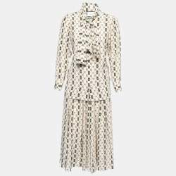 Gucci Beige Web Kisses Print Silk Blouse & Skirt Set S