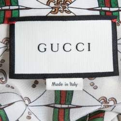 Gucci Beige Web Kisses Print Silk Blouse & Skirt Set S