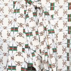 Gucci Beige Web Kisses Print Silk Blouse & Skirt Set S