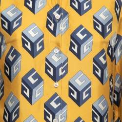 Gucci Yellow Logo Cube Printed Silk Shirt M