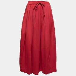 Pre Owned Gucci Red Knit Web Stripe Trimmed Pleated Skirt XS