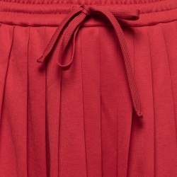 Pre Owned Gucci Red Knit Web Stripe Trimmed Pleated Skirt XS