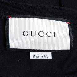 Pre Owned Gucci Black Cotton Sequin-Embellished Logo T-Shirt S