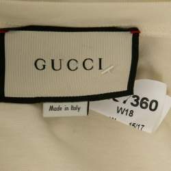 Gucci Cream Sequin Embellished Logo Printed Cotton T-Shirt M