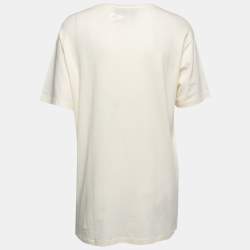 Gucci Cream Sequin Embellished Logo Printed Cotton T-Shirt M