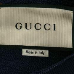 Pre Owned Gucci Navy Blue Embroidered Cotton Oversized Sweatshirt XS