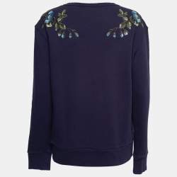 Pre Owned Gucci Navy Blue Embroidered Cotton Oversized Sweatshirt XS