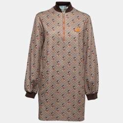 Gucci X Disney Brown Mickey Mouse Logo Printed Knit Dress S
