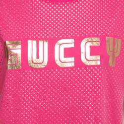 Pre Owned Gucci Pink Logo Star Printed Cotton Short Sleeve T-Shirt S