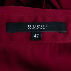 Pre Owned Gucci Red Stretch-Silk Short Sleeve V-Neck Dress M