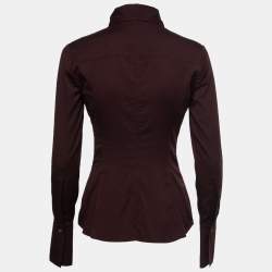 Gucci Burgundy Logo Jacquard Silk Button-Front Shirt M