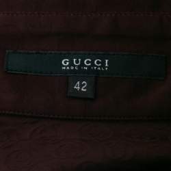 Gucci Burgundy Logo Jacquard Silk Button-Front Shirt M