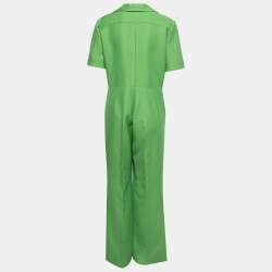 Pre Owned Gucci Green Crepe Front-Pocket Short-Sleeve Jumpsuit L