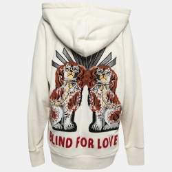 Gucci Cream Cotton Blind for Love Dogs Embroidered Hooded Sweatshirt M