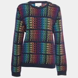 Gucci Navy Blue Multicolor Hollywood Patterned Wool Sweater M