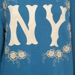 Pre Owned Gucci X NY Yankees Blue Wool Embroidered Sweater Dress S