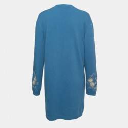 Pre Owned Gucci X NY Yankees Blue Wool Embroidered Sweater Dress S