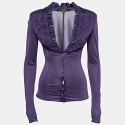 Gucci Purple Silk Knit Gathered Detail Long Sleeve Lightweight Jacket S