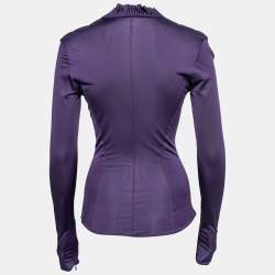 Gucci Purple Silk Knit Gathered Detail Long Sleeve Lightweight Jacket S
