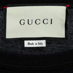 مملوكة مسبقًا Gucci Black Cotton Logo Print Embellished T-Shirt S