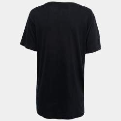 مملوكة مسبقًا Gucci Black Cotton Logo Print Embellished T-Shirt S