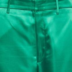 Pre Owned Gucci Green Satin Folded Hem Wide Leg Trousers M
