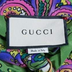 Pre Owned Gucci Green Paisley Printed Silk Tie-Neck Blouse M