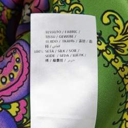 Pre Owned Gucci Green Paisley Printed Silk Tie-Neck Blouse M