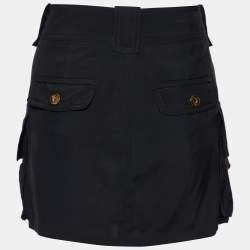 Pre Owned Gucci Black Crepe Drawstring Hen Detail Mini Skirt M