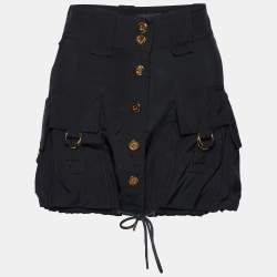 Pre Owned Gucci Black Crepe Drawstring Hen Detail Mini Skirt M