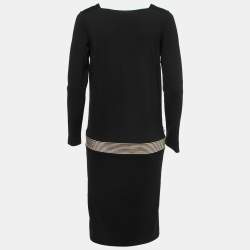 Pre Owned Gucci Black Jersey Chain Trim Detail Drop Waist Midi Dress M