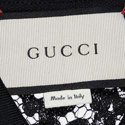 Pre Owned Gucci Black Lace Floral Embroidered Polo T-Shirt S