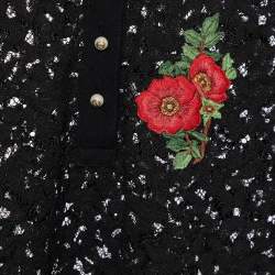 Pre Owned Gucci Black Lace Floral Embroidered Polo T-Shirt S