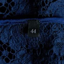 Pre Owned Gucci Navy Blue Lace Contrast Trim Button Front Sheer Jacket M