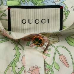 Pre Owned Gucci Cream Printed Cotton Belted Maxi Dress S