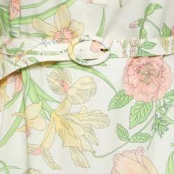 Pre Owned Gucci Cream Printed Cotton Belted Maxi Dress S