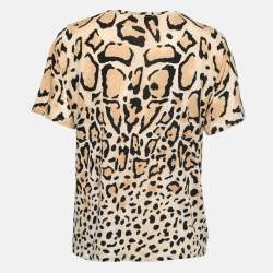 Pre Owned Gucci Beige Leopard Printed Cotton Short Sleeve T-Shirt S