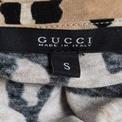 Pre Owned Gucci Beige Leopard Printed Cotton Short Sleeve T-Shirt S