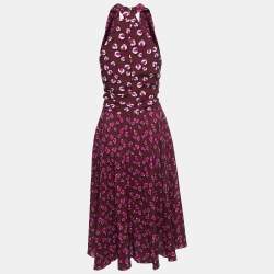 Gucci Burgundy Heart Printed Silk Midi Dress M