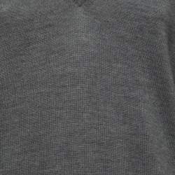 Gucci Grey Wool Knit Web Detail Sleeve V Neck Sweater L