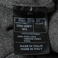 Gucci Grey Wool Knit Web Detail Sleeve V Neck Sweater L