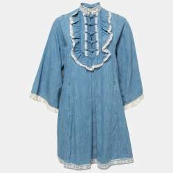 Gucci Blue Chambray Lace-Trimmed Tunic Dress S