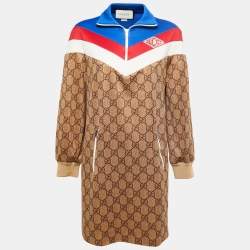 Gucci Brown Logo Printed Jersey Jacket Dress M
