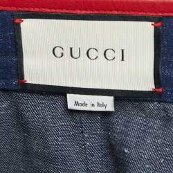 Pre Owned Gucci Blue Denim Leather Trim Mini Skirt S